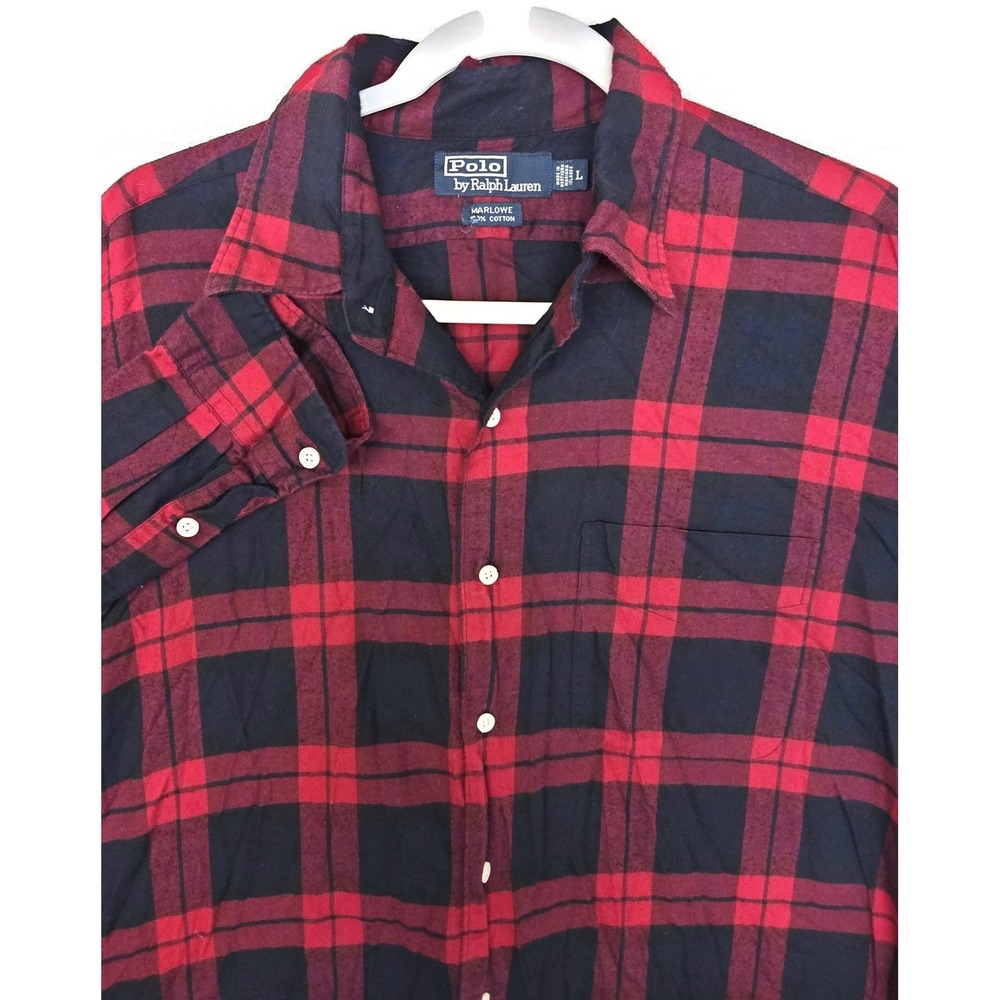 Polo By Ralph Lauren Shirt Mens Large Marlowe Flannel Red Long Sleeve Button‎